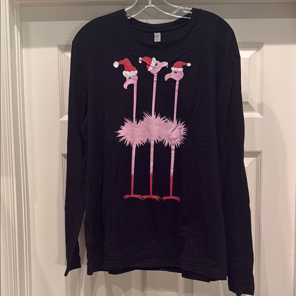 Holiday Flamingos long sleeve T-shirt size Large - Picture 1 of 3